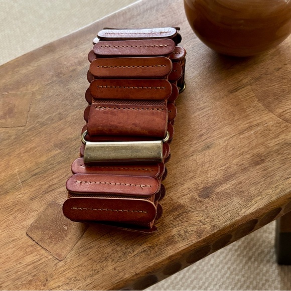 Anthropologie Brown Leather Panel Stretch Corset Belt - designed by Kat Santiago - Picture 8 of 12